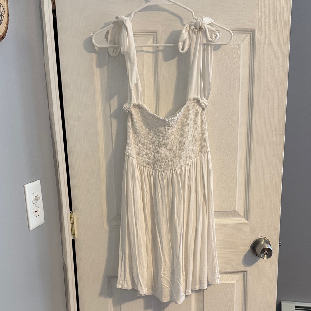White Tie-Strap Smocked Sundress
